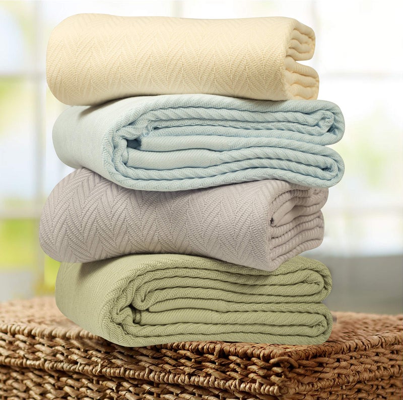Threadmill Luxury Cotton Blankets for Queen Size Bed | All-Season 100% Cotton Queen Size Blanket | Herringbone Cozy, Soft Breathable Fall Thermal Blanket fits Full Size Bed | Vanilla Cream - Image 2